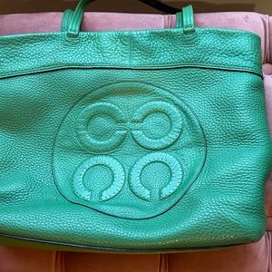 Large Coach tote in green leather